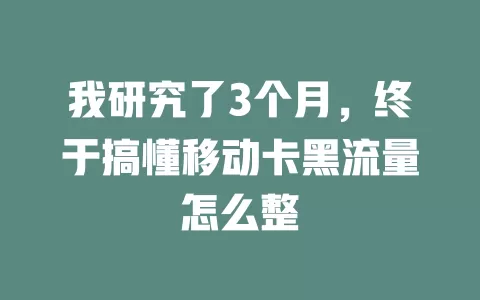 我研究了3个月，终于搞懂移动卡黑流量怎么整