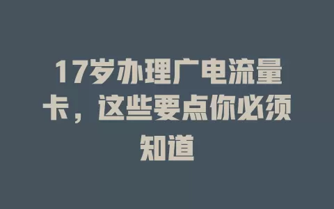 17岁办理广电流量卡，这些要点你必须知道
