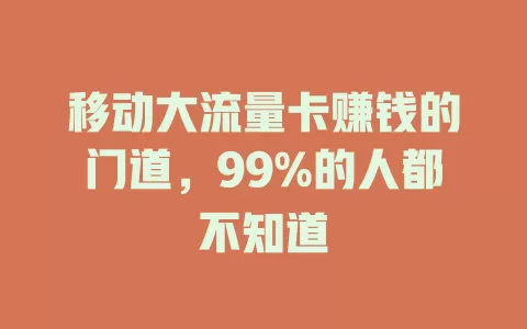 移动大流量卡赚钱的门道，99%的人都不知道