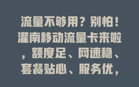 流量不够用？别怕！灌南移动流量卡来啦，额度足、网速稳、套餐贴心、服务优，告别焦虑开启畅快上网之旅