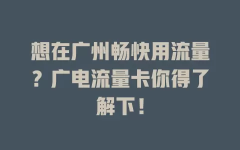 想在广州畅快用流量？广电流量卡你得了解下！