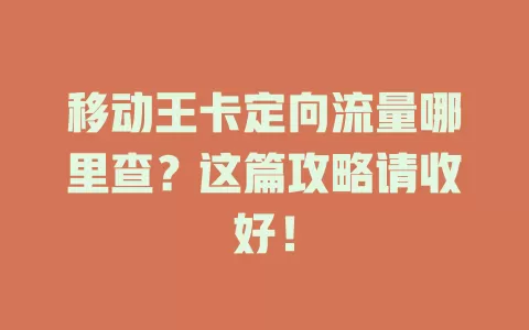 移动王卡定向流量哪里查？这篇攻略请收好！