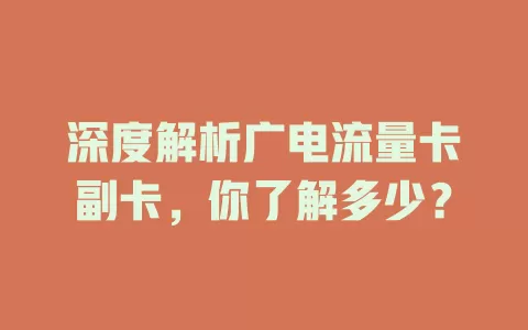深度解析广电流量卡副卡，你了解多少？