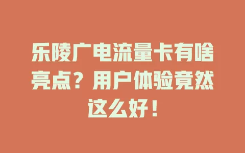 乐陵广电流量卡有啥亮点？用户体验竟然这么好！