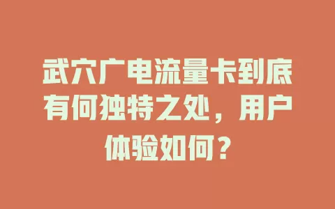 武穴广电流量卡到底有何独特之处，用户体验如何？