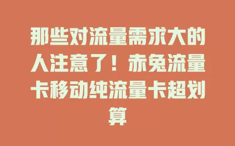 那些对流量需求大的人注意了！赤兔流量卡移动纯流量卡超划算