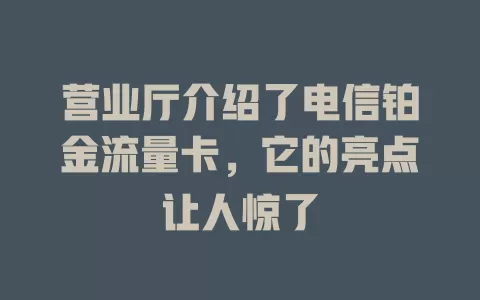 营业厅介绍了电信铂金流量卡，它的亮点让人惊了