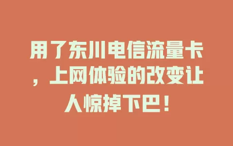 用了东川电信流量卡，上网体验的改变让人惊掉下巴！