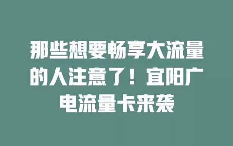 那些想要畅享大流量的人注意了！宜阳广电流量卡来袭