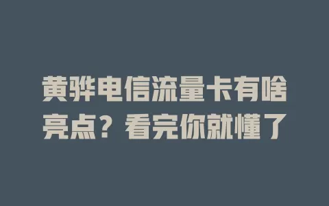 黄骅电信流量卡有啥亮点？看完你就懂了