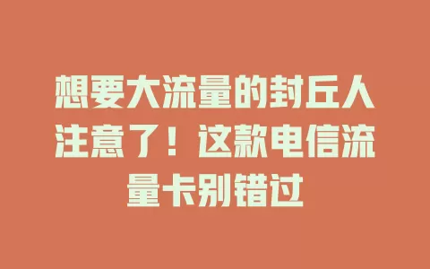 想要大流量的封丘人注意了！这款电信流量卡别错过