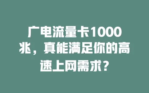 广电流量卡1000兆，真能满足你的高速上网需求？