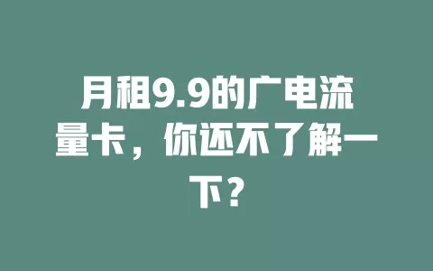 月租9.9的广电流量卡，你还不了解一下？