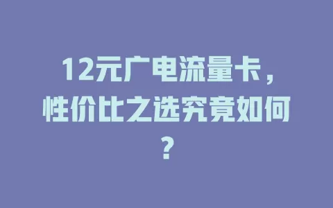 12元广电流量卡，性价比之选究竟如何？