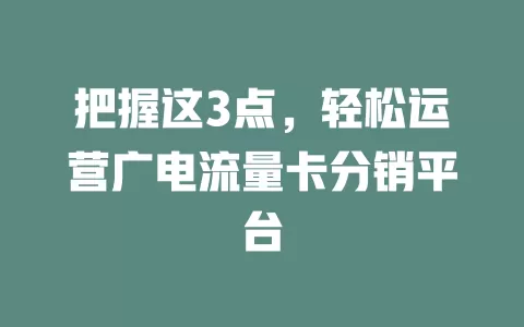 把握这3点，轻松运营广电流量卡分销平台