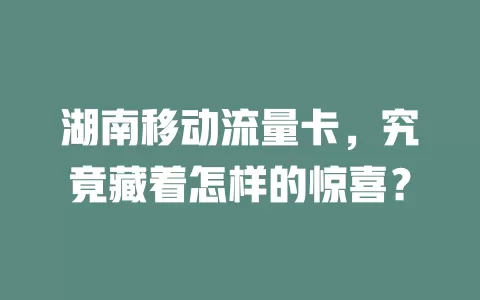 湖南移动流量卡，究竟藏着怎样的惊喜？