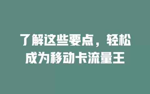 了解这些要点，轻松成为移动卡流量王