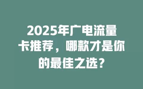 2025年广电流量卡推荐，哪款才是你的最佳之选？