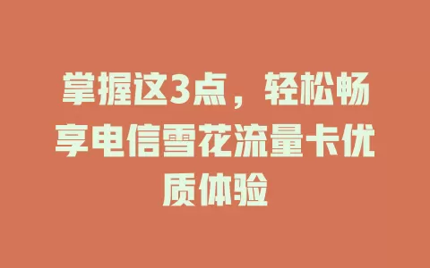 掌握这3点，轻松畅享电信雪花流量卡优质体验