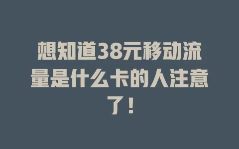 想知道38元移动流量是什么卡的人注意了！