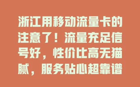 浙江用移动流量卡的注意了！流量充足信号好，性价比高无猫腻，服务贴心超靠谱