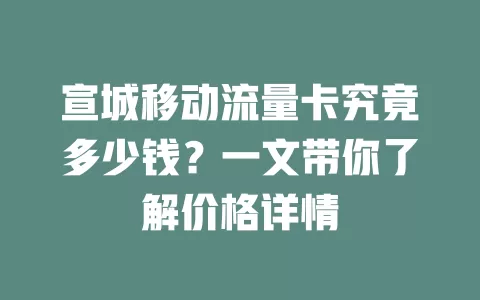 宣城移动流量卡究竟多少钱？一文带你了解价格详情