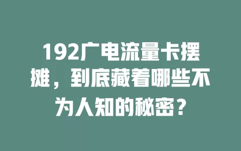 192广电流量卡摆摊，到底藏着哪些不为人知的秘密？