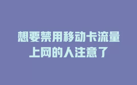 想要禁用移动卡流量上网的人注意了