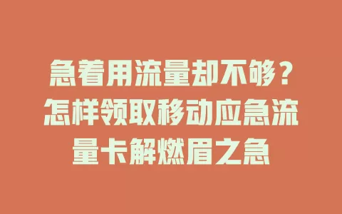 急着用流量却不够？怎样领取移动应急流量卡解燃眉之急
