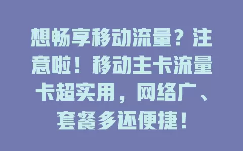 想畅享移动流量？注意啦！移动主卡流量卡超实用，网络广、套餐多还便捷！