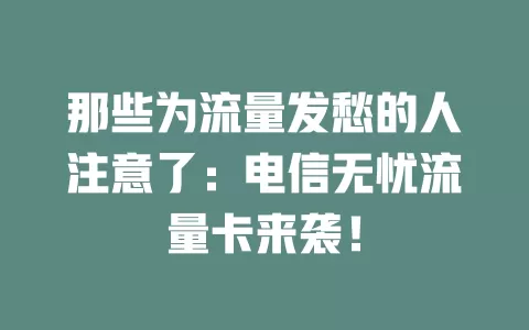 那些为流量发愁的人注意了：电信无忧流量卡来袭！