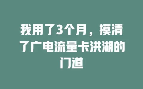我用了3个月，摸清了广电流量卡洪湖的门道