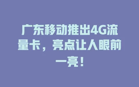 广东移动推出4G流量卡，亮点让人眼前一亮！
