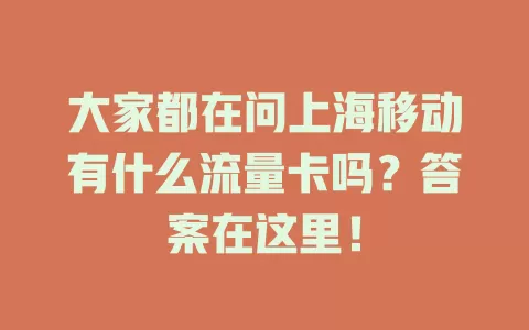大家都在问上海移动有什么流量卡吗？答案在这里！