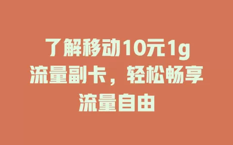 了解移动10元1g流量副卡，轻松畅享流量自由