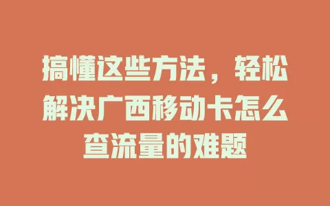 搞懂这些方法，轻松解决广西移动卡怎么查流量的难题