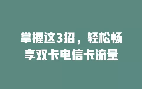 掌握这3招，轻松畅享双卡电信卡流量