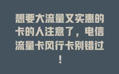 想要大流量又实惠的卡的人注意了，电信流量卡风行卡别错过！