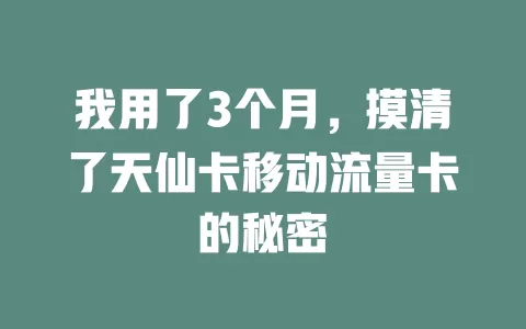 我用了3个月，摸清了天仙卡移动流量卡的秘密