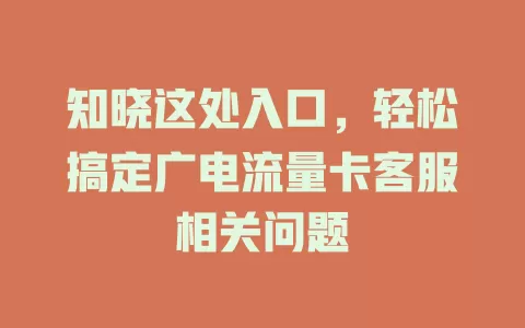 知晓这处入口，轻松搞定广电流量卡客服相关问题