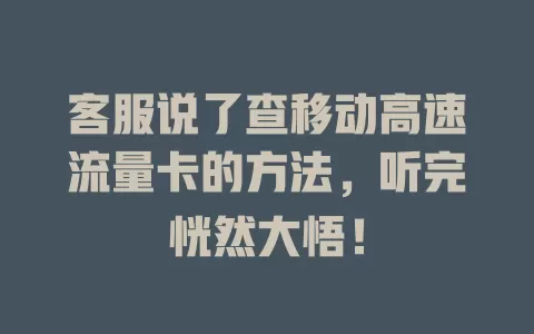 客服说了查移动高速流量卡的方法，听完恍然大悟！
