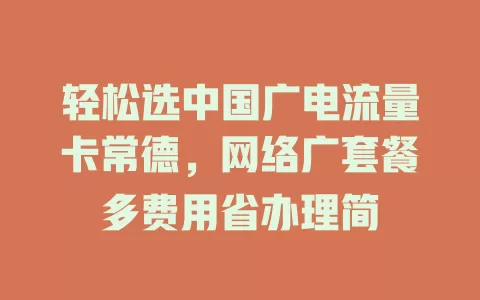轻松选中国广电流量卡常德，网络广套餐多费用省办理简