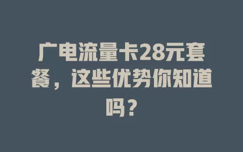 广电流量卡28元套餐，这些优势你知道吗？