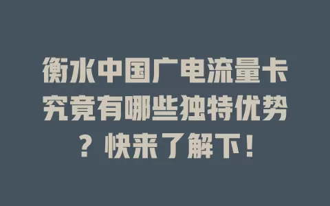 衡水中国广电流量卡究竟有哪些独特优势？快来了解下！