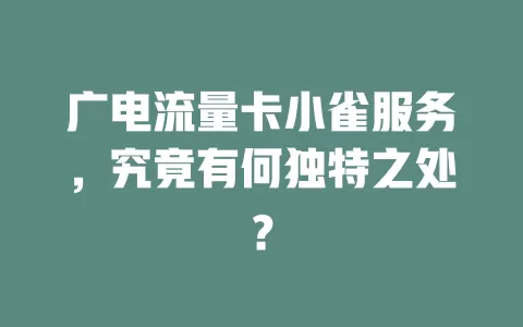 广电流量卡小雀服务，究竟有何独特之处？