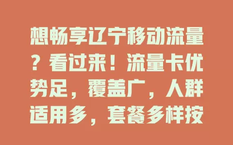 想畅享辽宁移动流量？看过来！流量卡优势足，覆盖广，人群适用多，套餐多样按需选，随时在线超畅快