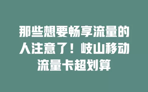 那些想要畅享流量的人注意了！岐山移动流量卡超划算