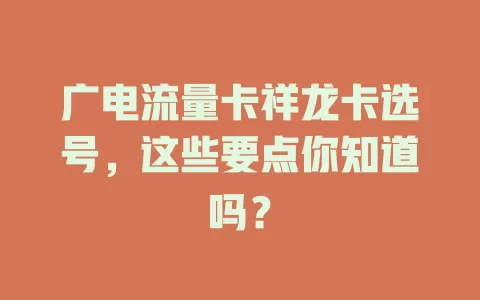 广电流量卡祥龙卡选号，这些要点你知道吗？