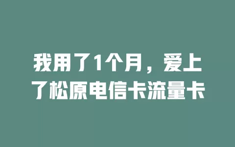 我用了1个月，爱上了松原电信卡流量卡