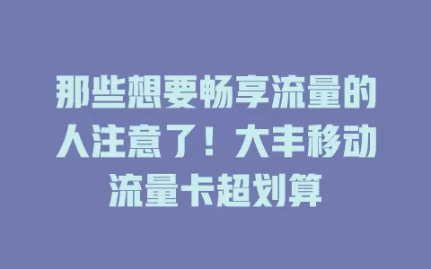 那些想要畅享流量的人注意了！大丰移动流量卡超划算
